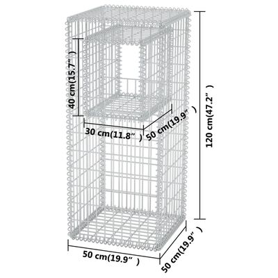 vidaXL Gabion Basket Post/Planter Steel 19.7"x19.7"x47.2"