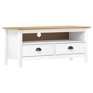 vidaXL TV Cabinet White and Honey Brown Solid Pine Wood Compact