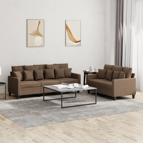 vidaXL 2 Piece Sofa Set with Cushions Brown Fabric