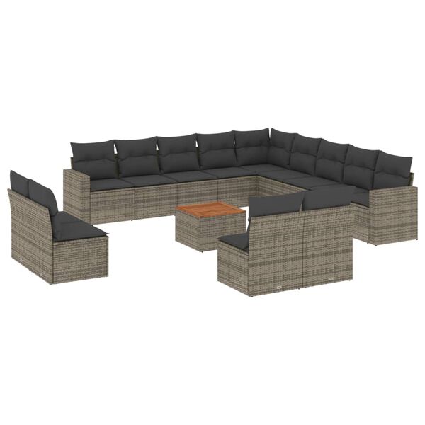 vidaXL Outdoor Sofa Set Grey PE Rattan Large Adjustable Feet
