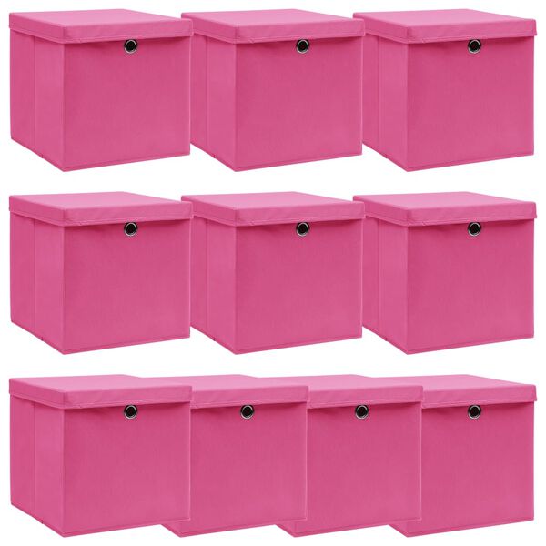 vidaXL Storage Box Set of 10 Pink Non-woven fabric (100% polyester)