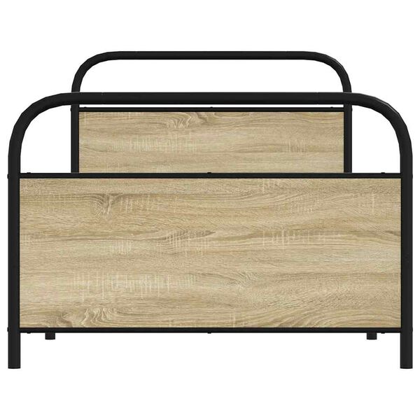 vidaXL Bed Frame Smoked oak Steel, Engineered Wood Twin Bed Frame