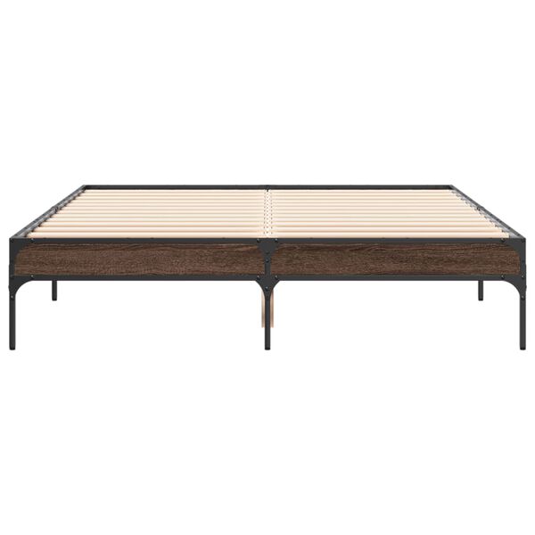 vidaXL Bed Frame Brown oak Engineered wood, Metal 47.2 x 78.7 in Durable
