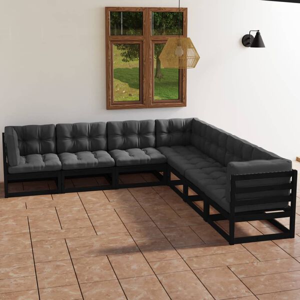 vidaXL Garden Lounge Set Black Solid pine wood, fabric (100% polyester)