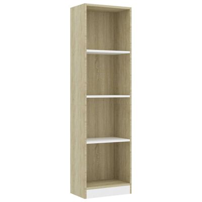 vidaXL 4-Tier Book Cabinet White and Sonoma Oak 15.7"x9.4"x55.9" Chipboard