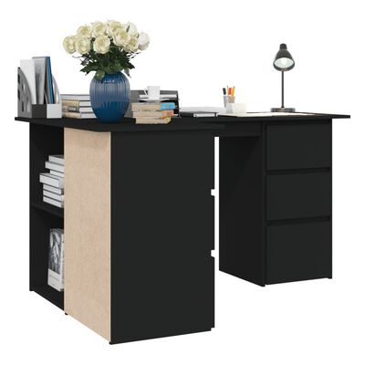 vidaXL Corner Desk Black 57.1"x39.4"x29.9" Engineered Wood