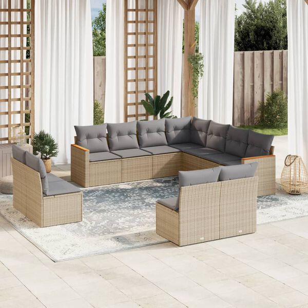 vidaXL Garden Sofa Set Beige Poly Rattan Large Modular Garden Sofa Set
