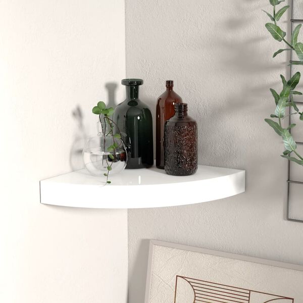 vidaXL Corner Shelf High gloss white Honeycomb MDF, metal 9.8 in