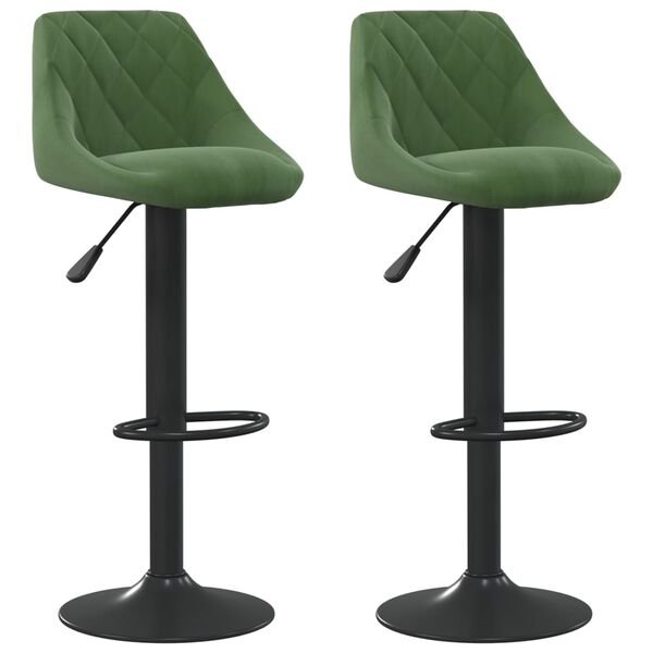 vidaXL Bar Stool Set of 2 Dark Green Velvet (100% polyester), Steel