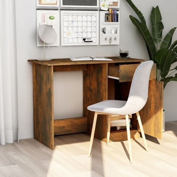 vidaXL Desk Smoked oak Engineered wood Medium Desk Rectangular