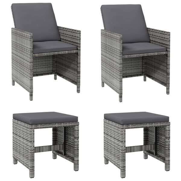 vidaXL Garden Chair and Stool Set of 4 Grey PE rattan Compact Durable