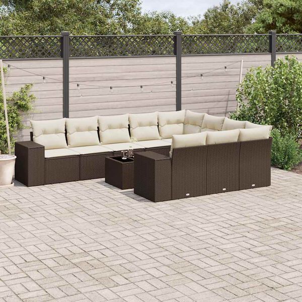 vidaXL Garden Sofa Set Brown, Cream White