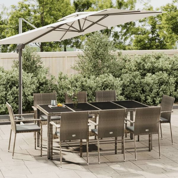 vidaXL Garden Dining Set Grey PE Rattan Large Modular