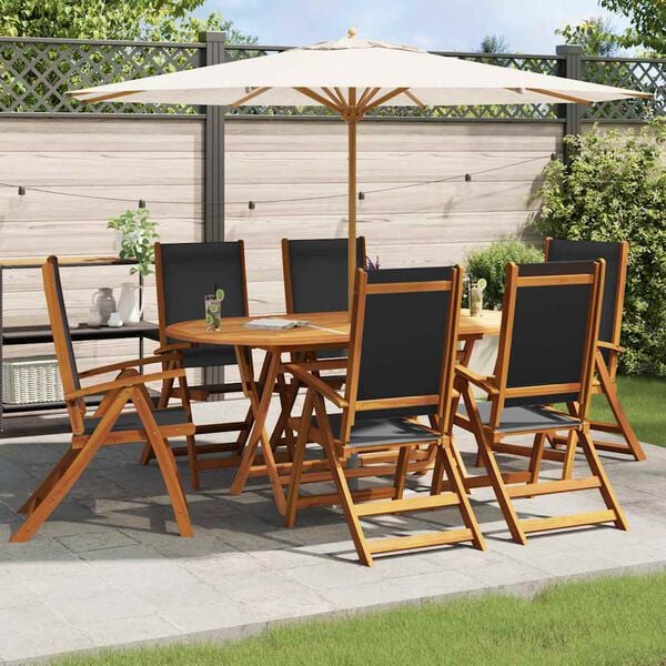 vidaXL Garden Chair Set of 6 Black Solid acacia wood and textilene