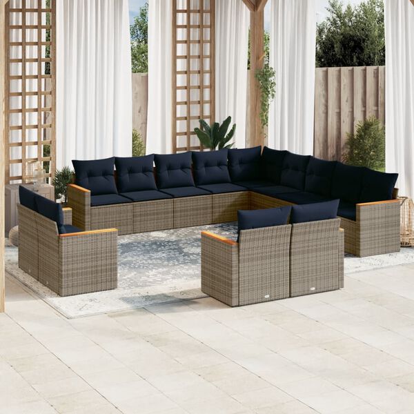 vidaXL 13 Piece Garden Sofa Set with Cushions Grey Poly Rattan