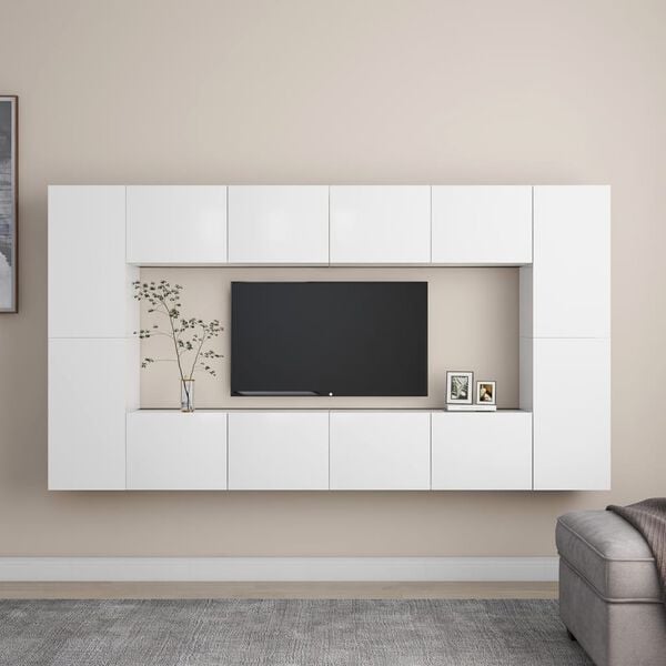 vidaXL TV Cabinet White Engineered wood 8 Piece Set TV Cabinet