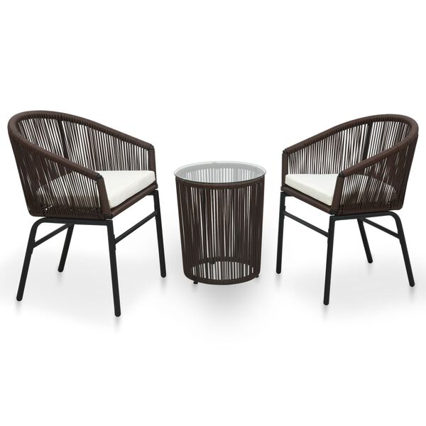 vidaXL Bistro Set Brown PE rattan, tempered glass, powder-coated steel