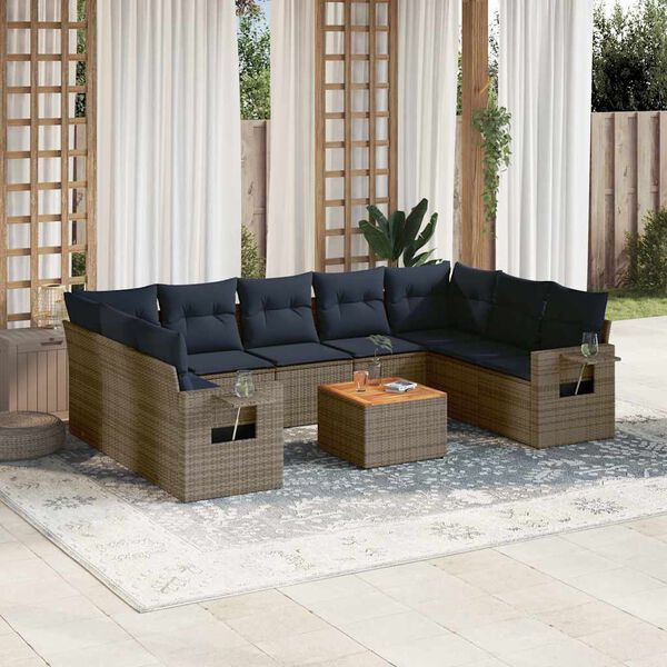 vidaXL 10 Piece Garden Sofa Set with Cushions Grey Poly Rattan