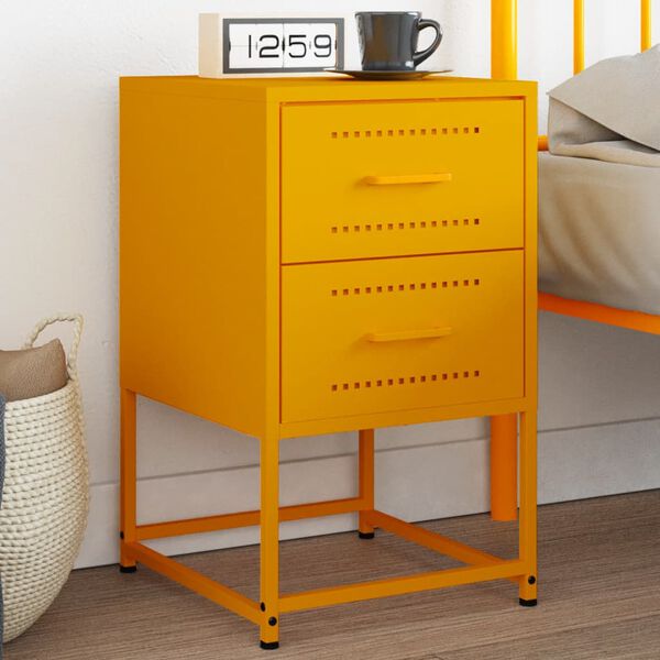 vidaXL Bedside Cabinet Mustard Yellow Steel 14.2x15.4x23.8 in