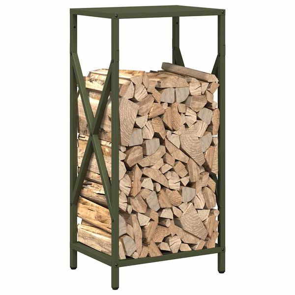 vidaXL Firewood Rack Olive Green 13.4x9.8x27.6" Cold-rolled steel