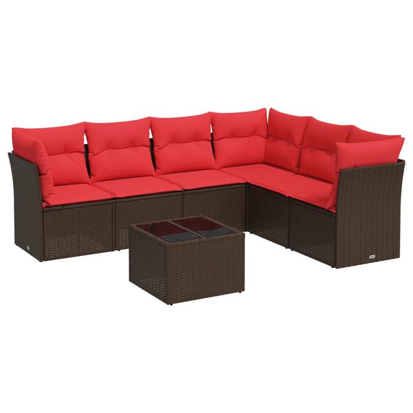 vidaXL 7 Piece Patio Sofa Set with Cushions Brown Poly Rattan