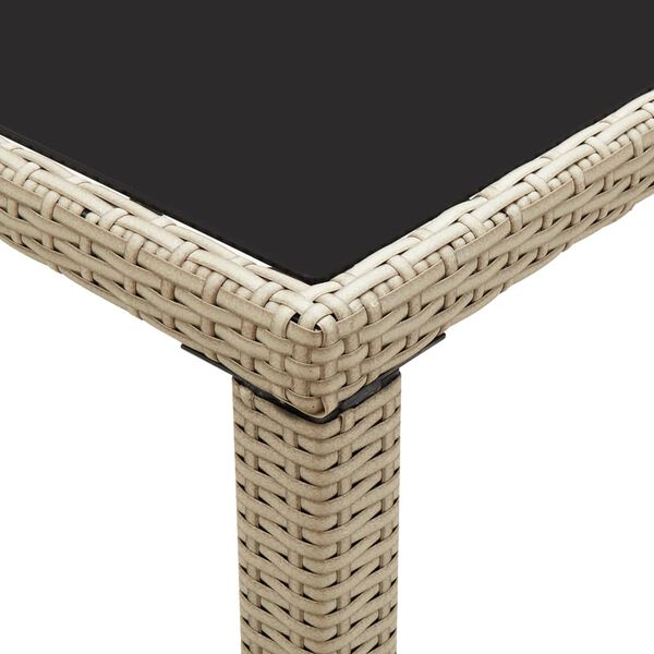 vidaXL Outdoor Dining Table Beige PE rattan and steel with tempered glass