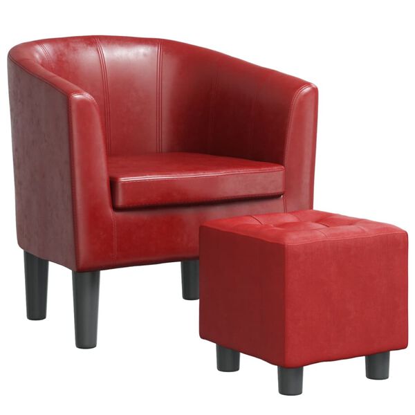 vidaXL Tub Chair with Footstool Wine Red Faux Leather