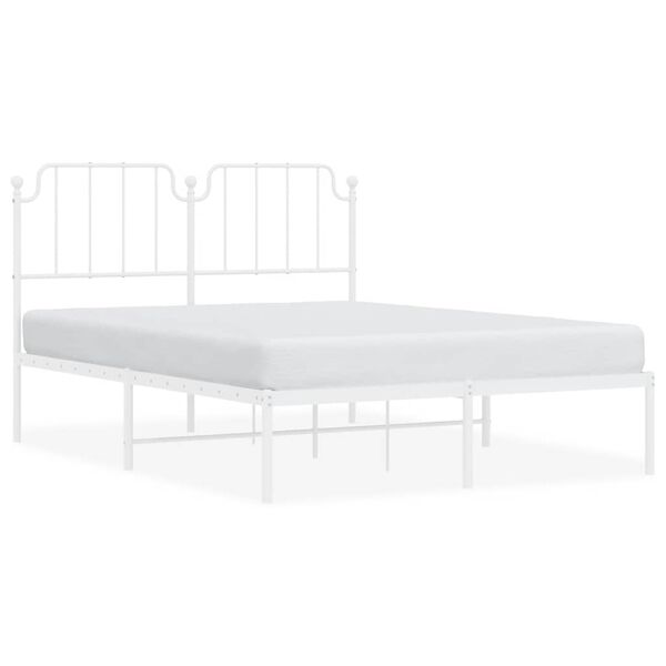 vidaXL Bed Frame White Powder-Coated Steel King Bed Frame Rectangular