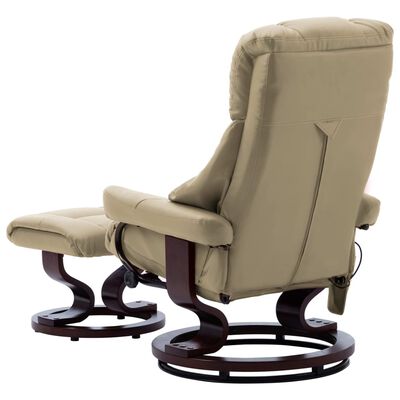 vidaXL Massage Recliner with Ottoman Cappuccino Faux Leather and Bentwood