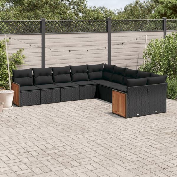 vidaXL Garden Sofa Set Black PE rattan, powder-coated steel, polyester