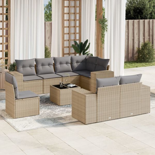 vidaXL Garden Sofa Set Beige PE rattan Large Modular Garden Sofa Set