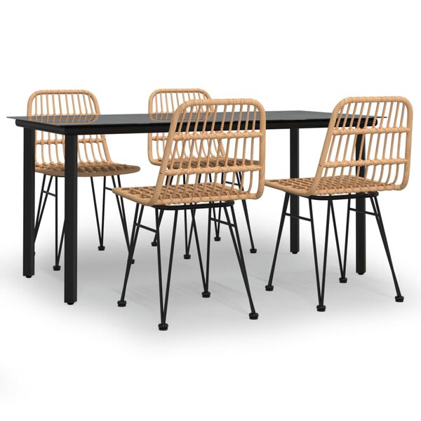 vidaXL Garden Dining Set Black Steel, Poly Rattan, Tempered Glass Medium