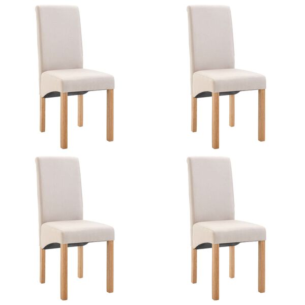 vidaXL Dining Chair Set of 4 Cream Fabric, Wood Standard Ergonomic