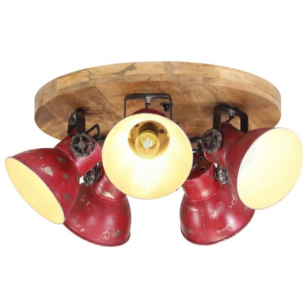 vidaXL Ceiling Lamp Distressed Red Iron and Solid Mango Wood Medium