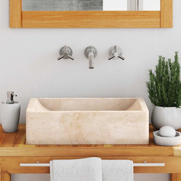 vidaXL Sink 17.7"x11.8"x4.7" Marble High Gloss Cream