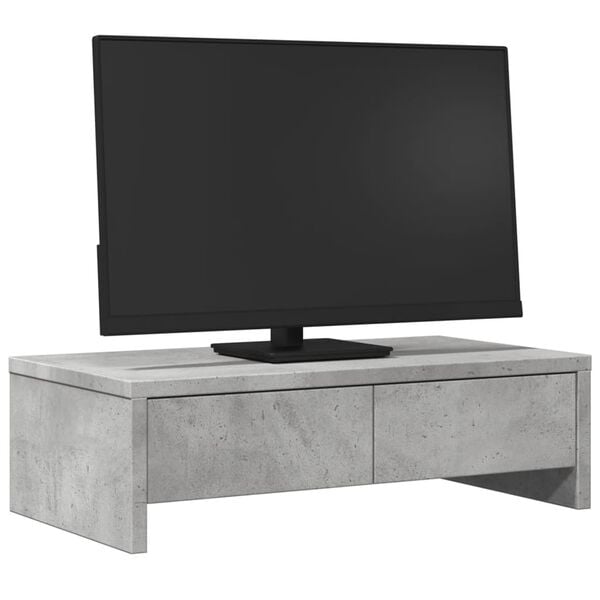 vidaXL Monitor Stand with Drawers Concrete Grey 19.7x10.6x5.9" Engineered Wood