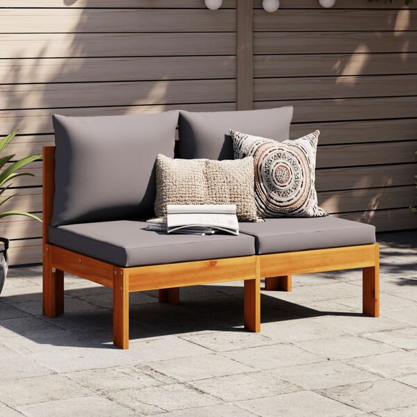 vidaXL Garden Sofa Dark grey, natural wood