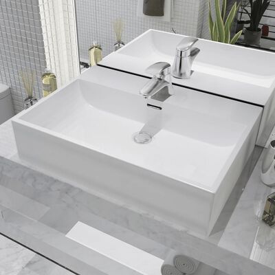 vidaXL Basin with Faucet Hole Ceramic White 23.8"x16.7"x5.7"