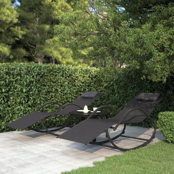vidaXL Sun Lounger Set of 2 Black Powder-coated steel, Textilene, Foam