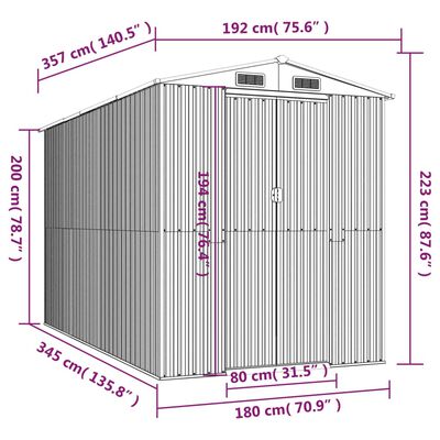 vidaXL Garden Shed Anthracite 75.6"x140.6"x87.8" Galvanized Steel