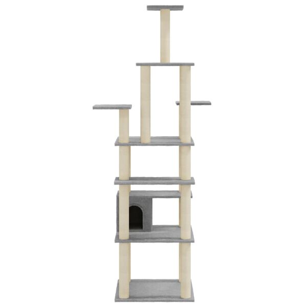 vidaXL Cat Tree Light grey Engineered wood, plush, sisal Large Cat Tree