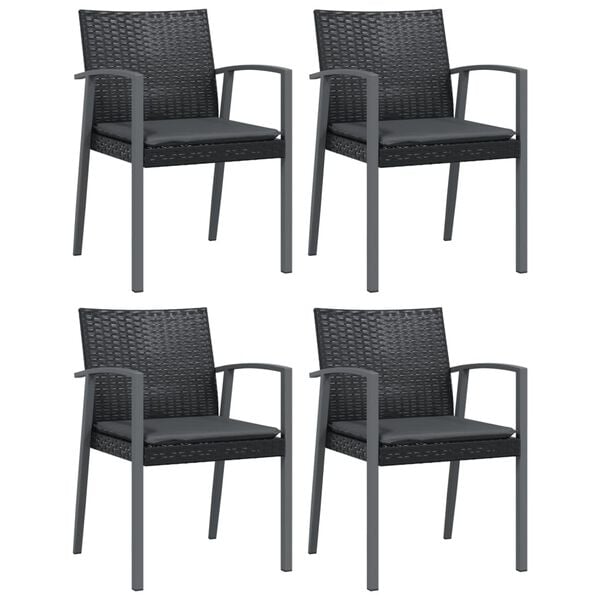 vidaXL Garden Chair Set of 4 Black Poly Rattan, Steel Standard Modern