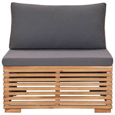 vidaXL Patio Middle Sofa with Gray Cushion Solid Teak Wood