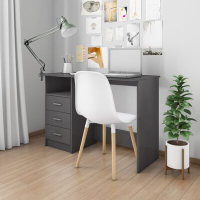 vidaXL Desk with Drawers High Gloss Gray 43.3"x19.7"x29.9" Engineered Wood
