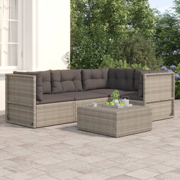 vidaXL Garden Lounge Set Grey PE Rattan, Powder-Coated Steel