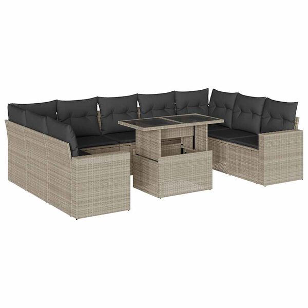 vidaXL Garden Sofa Set Light Grey PE Rattan Large Modular