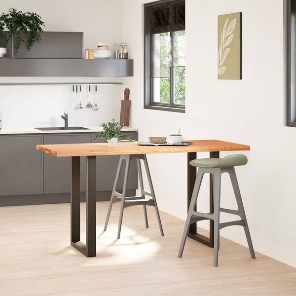 vidaXL Dining Table Light Brown Solid Oak Wood, Powder-Coated Steel Large