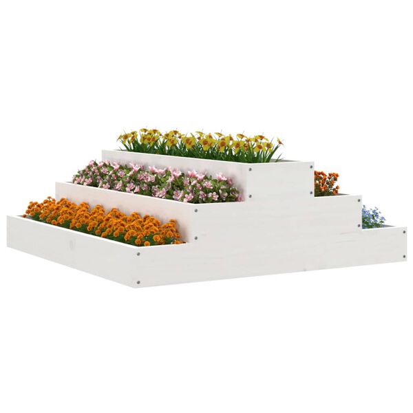 vidaXL Planter White Solid Pine Wood Standard Planter Pyramid Rustic