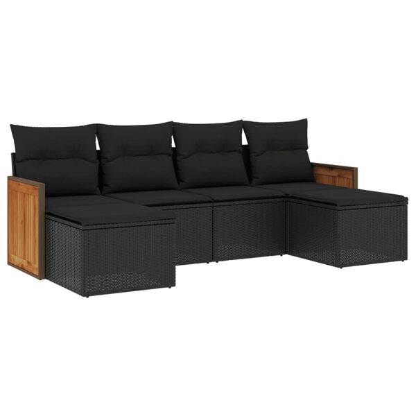 vidaXL Garden Sofa Set Black PE Rattan, Powder-coated steel, 100% polyester