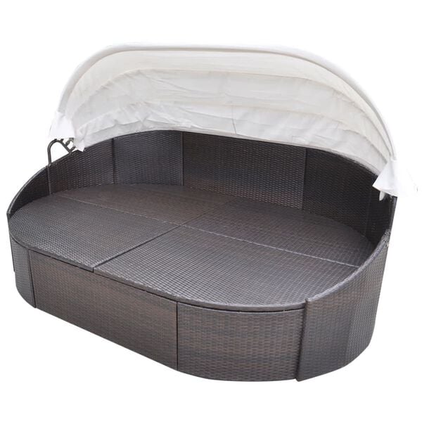 vidaXL Sun Lounger Brown and Cream White PE Rattan, fabric, steel